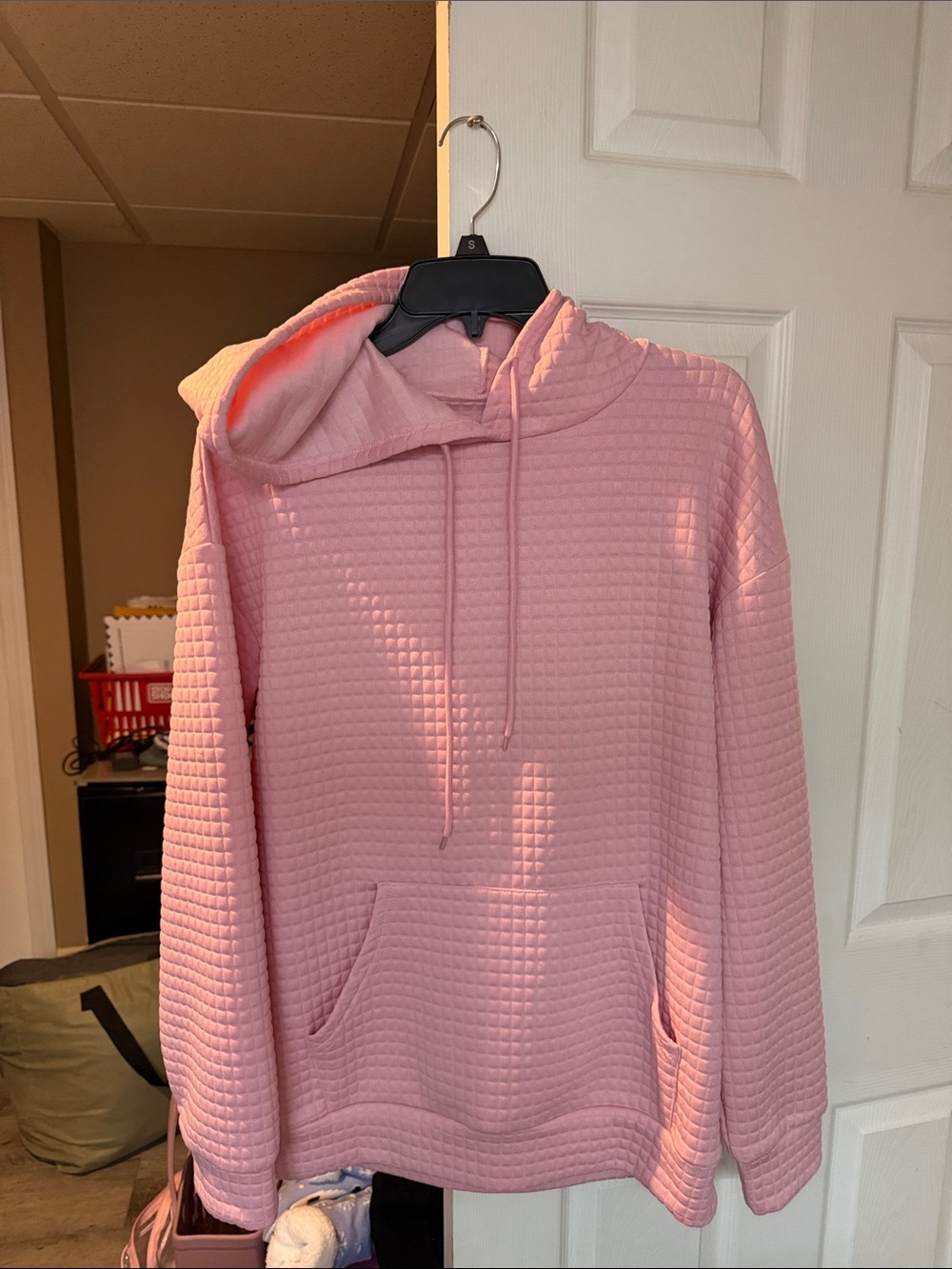 Pink Quilted Hoodie Sweatshirt